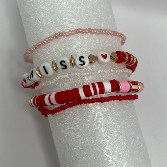 KISS Letter Pink and Red Valentine’s Bracelet Stack - Picture 2 of 4